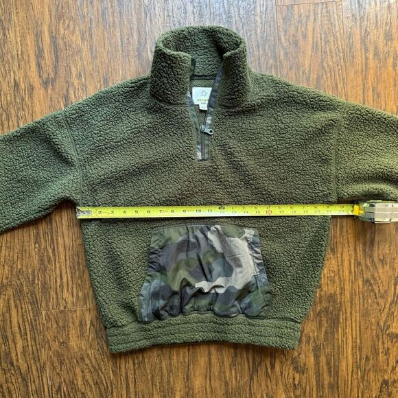 Aerie Fleece Pullover Quarter Zip Sweatshirt Olie Green Camo Womens Size Small - Picture 5 of 13